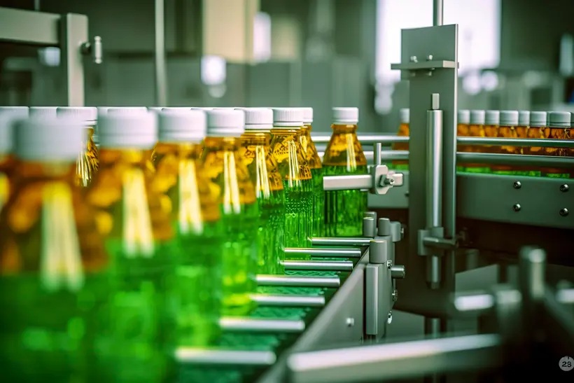 Conveyor Belt Beverage Factory Fruit Juice Product Processing Bottling Ai Generative (1)